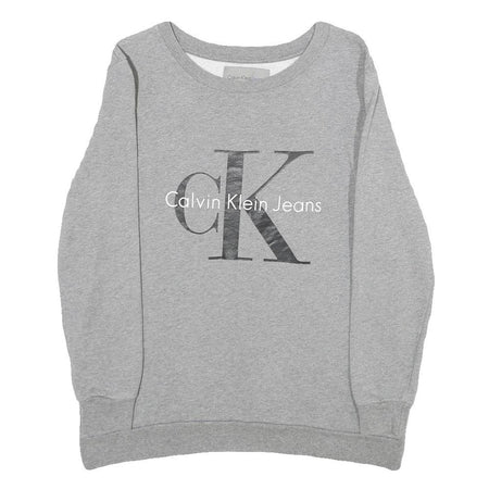 CALVIN KLEIN JEANS Womens Grey Sweatshirt Crew Neck XS Cotton Pullover Logo