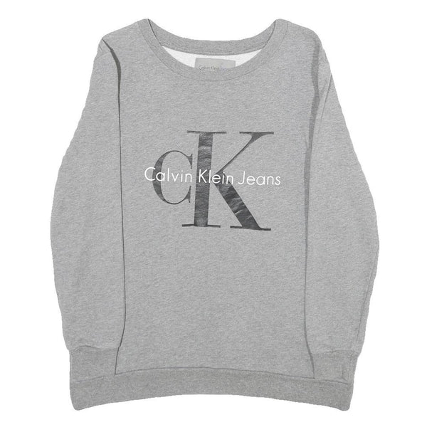 CALVIN KLEIN JEANS Womens Grey Sweatshirt Crew Neck XS Cotton Pullover Logo