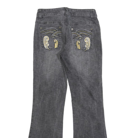 JOHN BANER Womens Grey Regular Flared Denim Light W28 L31 Embroidered Pockets