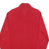 TOMMY HILFIGER Mens Red Jumper Zip Up Plain Crew Neck Basic Knit S Cotton