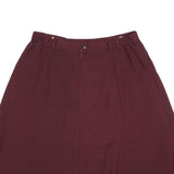 Womens Maroon Button Front Floral Embroidered A-Line Knee Length Linen Blend