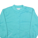 BLAIR Womens Blue Button Neck S Sweatshirt Cotton Blend Casual Comfort