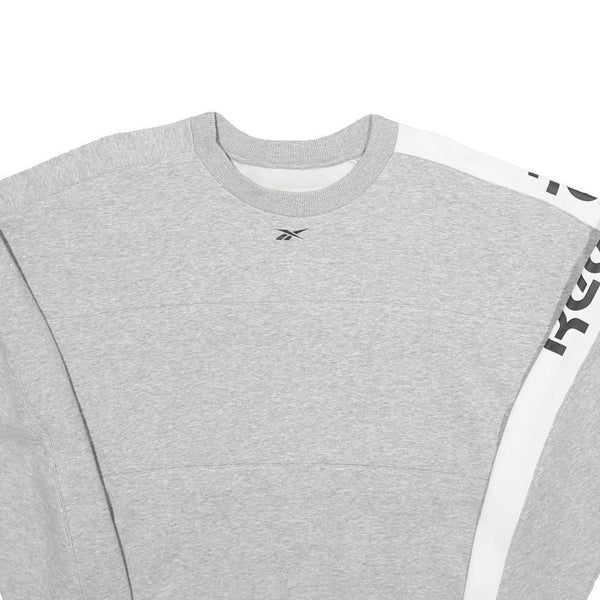 REEBOK Womens Grey & White Sweatshirt Crew Neck L Cotton Blend Pullover