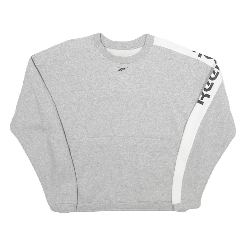 REEBOK Womens Grey & White Sweatshirt Crew Neck L Cotton Blend Pullover