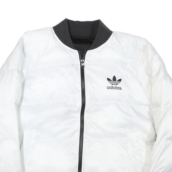 ADIDAS Womens White & Black Reversible Puffer Jacket M Polyester Blend Quilted