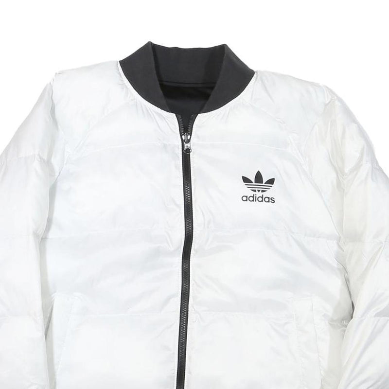 ADIDAS Womens White & Black Reversible Puffer Jacket M Polyester Blend Quilted