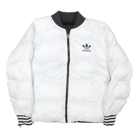 ADIDAS Womens White & Black Reversible Puffer Jacket M Polyester Blend Quilted