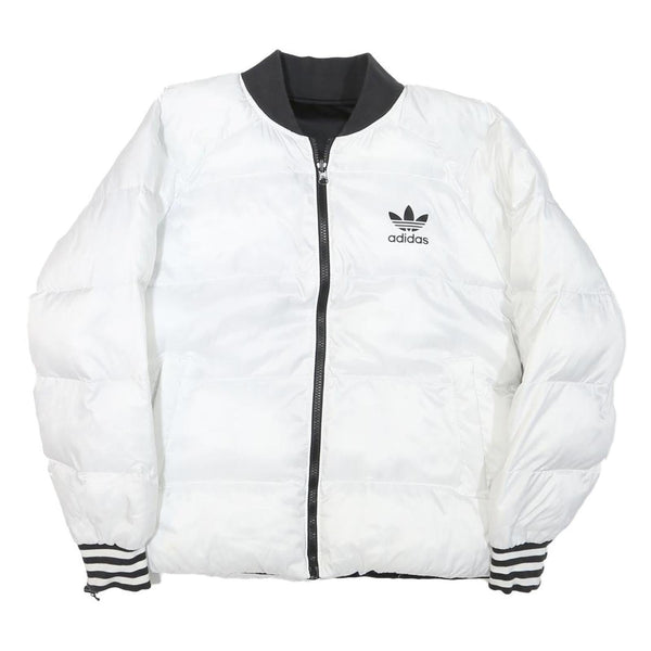 ADIDAS Womens White & Black Reversible Puffer Jacket M Polyester Blend Quilted