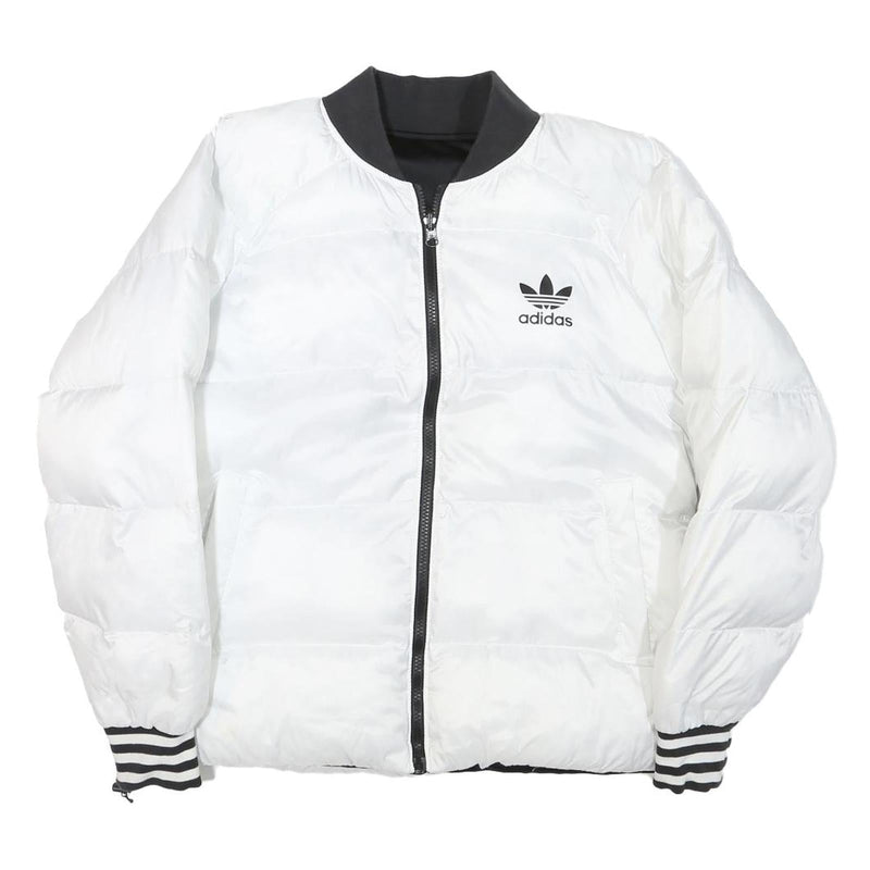 ADIDAS Womens White & Black Reversible Puffer Jacket M Polyester Blend Quilted