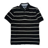 Tommy Hilfiger Striped Polo Shirt - Large Grey Cotton