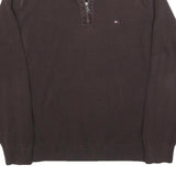 TOMMY HILFIGER Mens Brown & Cream Plain Jumper V-Neck Waffle Knit L Cotton Blend