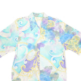 Womens Blue Cream Printed Shirt Short Sleeve Collared M Polyester Blend Casual