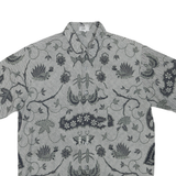 Mens Grey Black Cotton Blend Pattern Shirt L Short Sleeve Casual Beach Style