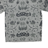 Mens Grey Black Cotton Blend Pattern Shirt L Short Sleeve Casual Beach Style