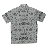 Mens Grey Black Cotton Blend Pattern Shirt L Short Sleeve Casual Beach Style