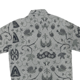 Mens Grey Black Cotton Blend Pattern Shirt L Short Sleeve Casual Beach Style