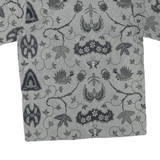 Mens Grey Black Cotton Blend Pattern Shirt L Short Sleeve Casual Beach Style