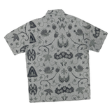 Mens Grey Black Cotton Blend Pattern Shirt L Short Sleeve Casual Beach Style