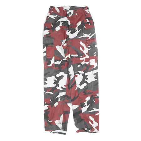 Womens Cotton Regular Fit Cargo Trousers W25 L30 Red Grey White Camouflage