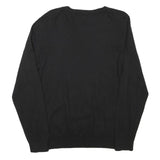 TOMMY HILFIGER Mens Black Plain Cotton Blend Jumper V-Neck Basic Knit L Classic