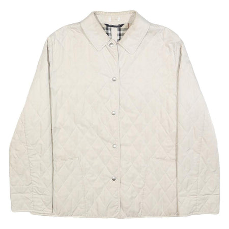 BURBERRY Womens Cream Quilted Jacket L Polyester Classic Button Fastening