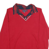 TOMMY HILFIGER Womens Red Patterned Jumper V-Neck Basic Knit M Layered Look