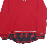 TOMMY HILFIGER Womens Red Patterned Jumper V-Neck Basic Knit M Layered Look