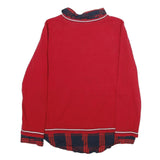TOMMY HILFIGER Womens Red Patterned Jumper V-Neck Basic Knit M Layered Look