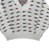 Mens Grey Patterned Wool Blend Jumper Shawl Collar Chunky Knit XL Winter Wear