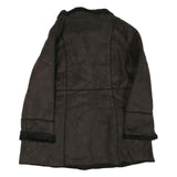 Womens Black Faux Leather Button Jacket M Faux Leather Plain Stylish Winter Wear