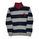 Age 10-12 Polo By Ralph Lauren Striped Zip Up - Large Grey Cotton