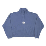 ADIDAS Womens Blue Cotton Blend Sweatshirt High Neck UK 14 Relaxed Fit 3 Stripe