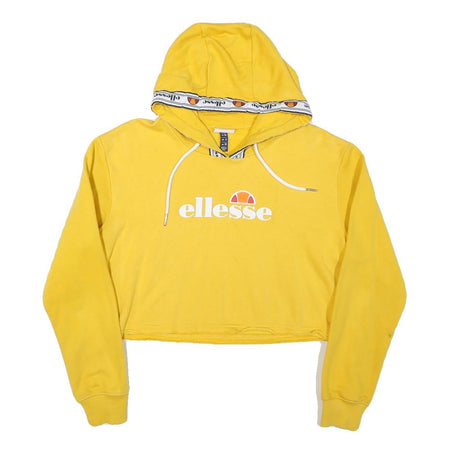 ELLESSE Womens Yellow Crop Hoodie UK 10 Logo Printed Hooded Sweatshirt