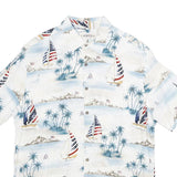 CAMPIA MODA Mens White Blue Sailboat Print Rayon Shirt M Summer Vacation Style