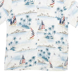 CAMPIA MODA Mens White Blue Sailboat Print Rayon Shirt M Summer Vacation Style