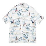 CAMPIA MODA Mens White Blue Sailboat Print Rayon Shirt M Summer Vacation Style