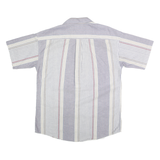 LOAFERS Mens Blue & White Stripe Cotton Blend Shirt L Casual Summer Short Sleeve