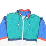 LAVON Mens Blue Green White Colourblock Windbreaker Jacket L Nylon Zip Hooded