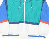 LAVON Mens Blue Green White Colourblock Windbreaker Jacket L Nylon Zip Hooded