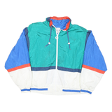 LAVON Mens Blue Green White Colourblock Windbreaker Jacket L Nylon Zip Hooded