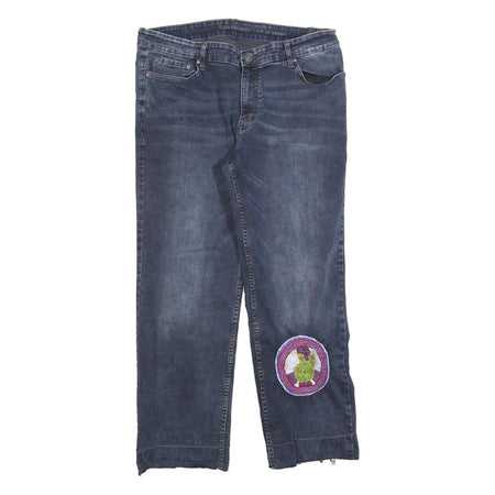 CALVIN KLEIN JEANS Mens Blue Regular Straight Denim Raw W36 L30 Embroidered