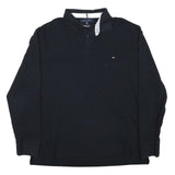 TOMMY HILFIGER Mens Black Long Sleeve Plain XL Cotton Blend Polo Shirt