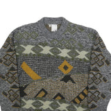 H. AL-JABI Mens Grey Patterned Jumper Crew Neck Basic Knit S Vintage Style