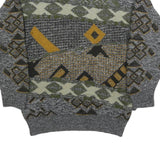 H. AL-JABI Mens Grey Patterned Jumper Crew Neck Basic Knit S Vintage Style