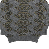 H. AL-JABI Mens Grey Patterned Jumper Crew Neck Basic Knit S Vintage Style