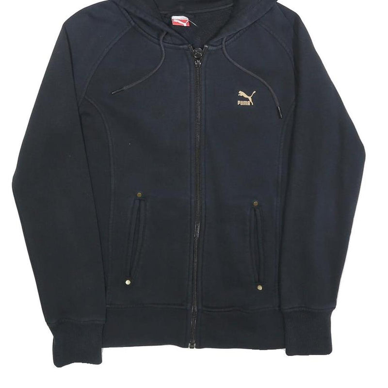 PUMA Womens Black Zip Hoodie M Cotton Blend Casual Lightweight Sweatshirt