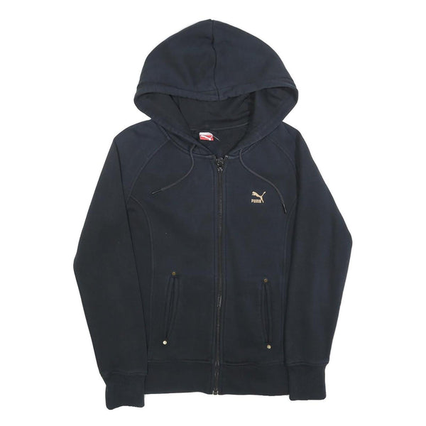 PUMA Womens Black Zip Hoodie M Cotton Blend Casual Lightweight Sweatshirt