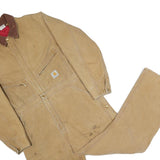 CARHARTT Mens Beige Cotton Loose Dungarees L W42 L28 Workwear Utility Overalls
