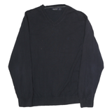 NAUTICA Mens Black Plain V-Neck Basic Knit Jumper XL Cotton Casual Wear
