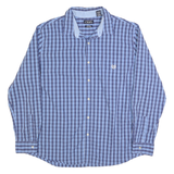 CHAPS Mens Blue & Navy Check Shirt 2XL Classic Cotton Blend Button Closure